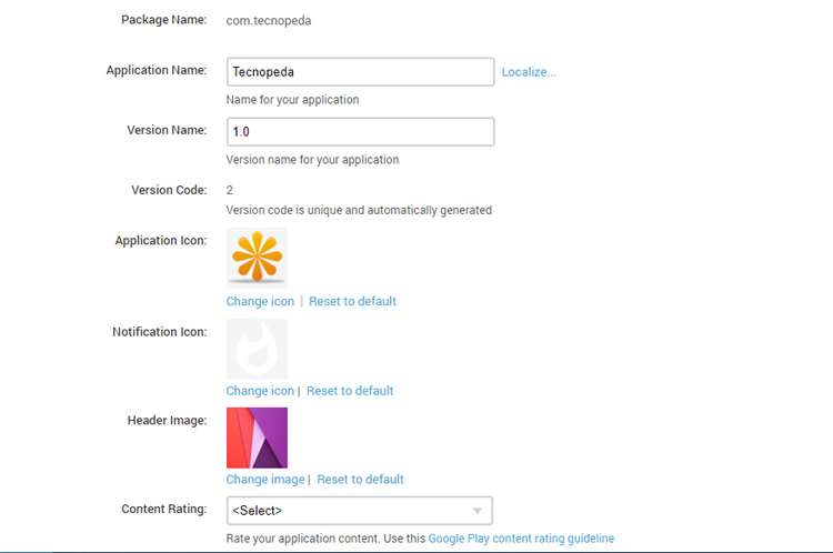 Configuración general para crear una aplicación para móviles