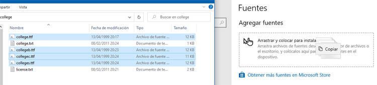 Arrastrar las nuevas fuentes para instalarlas