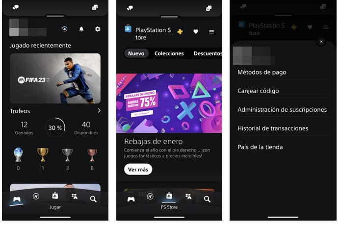 Imágenes de la PS App para android