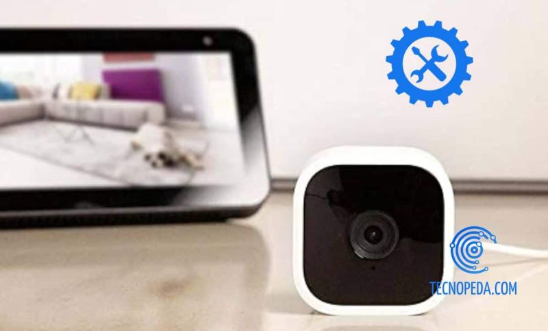 Una cámara Blink de Amazon delante de un Echo Show