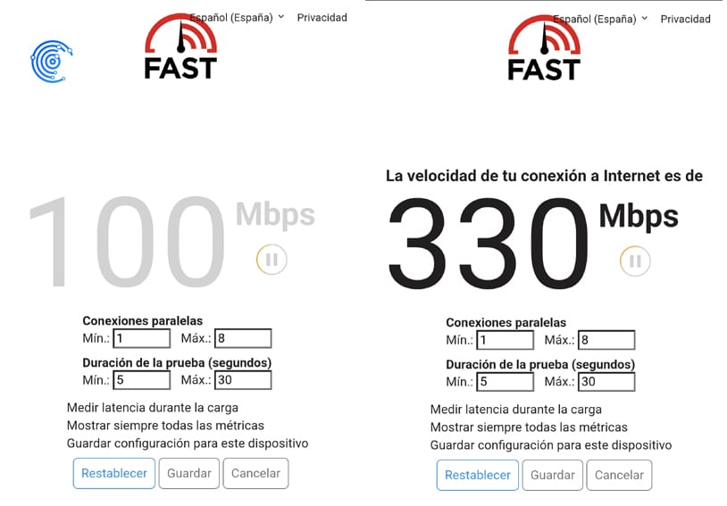 test de velocidad en Netflix utilizando la app FAST