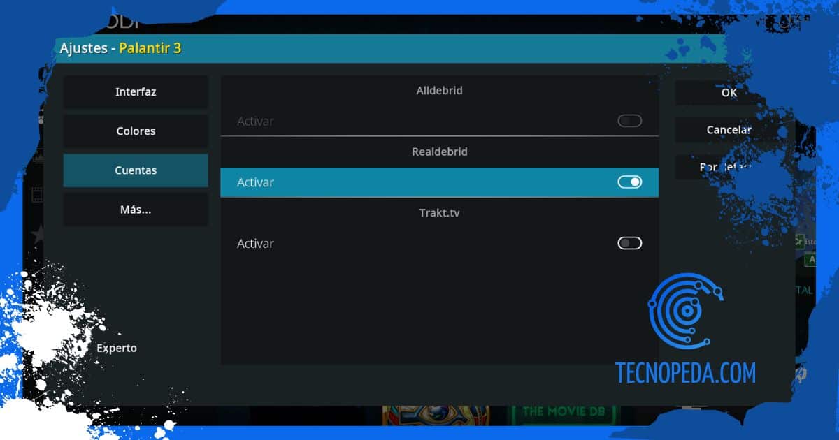 Activar Realdebrid en los ajustes de Palantir 3