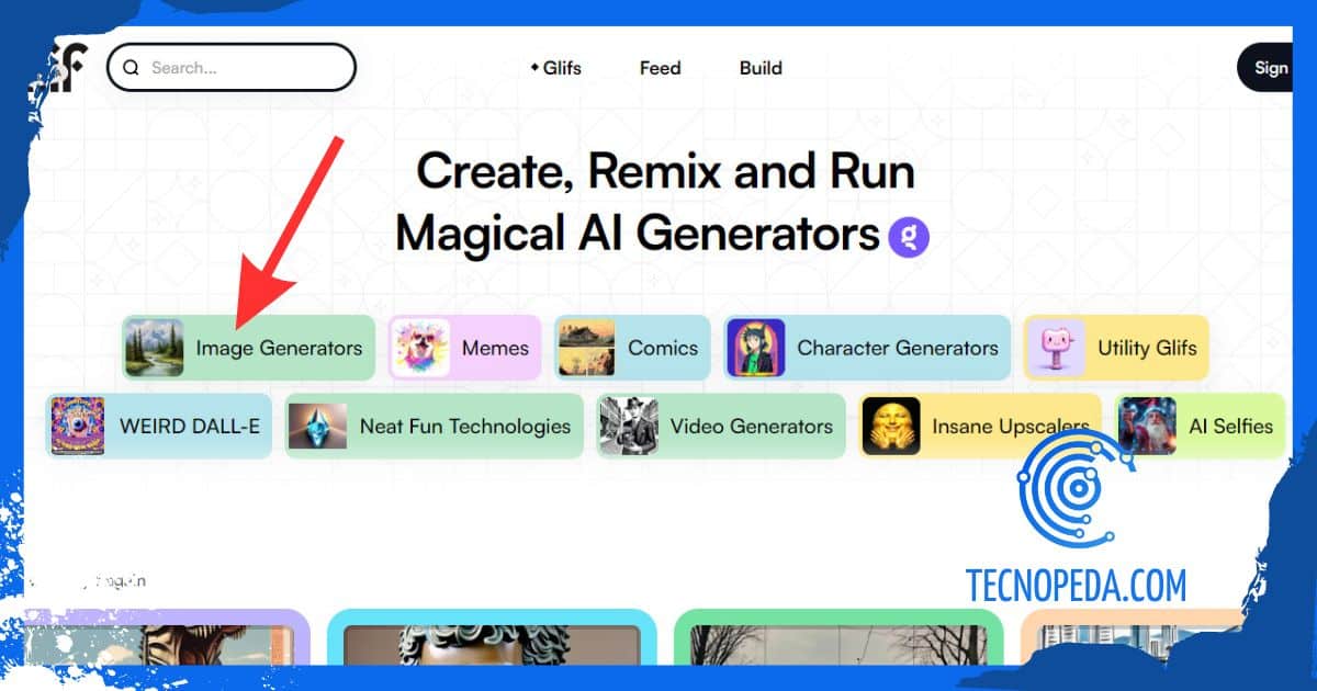 Botón de Image Generators en la web de Glift