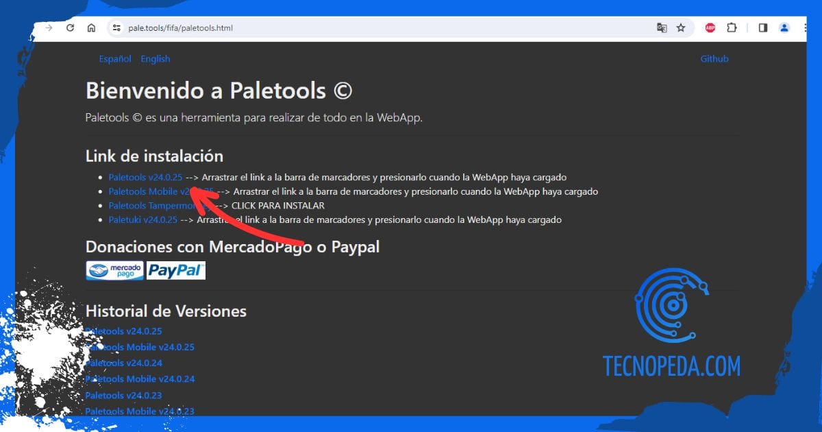 Enlaces disponibles de Palettols en su web oficial