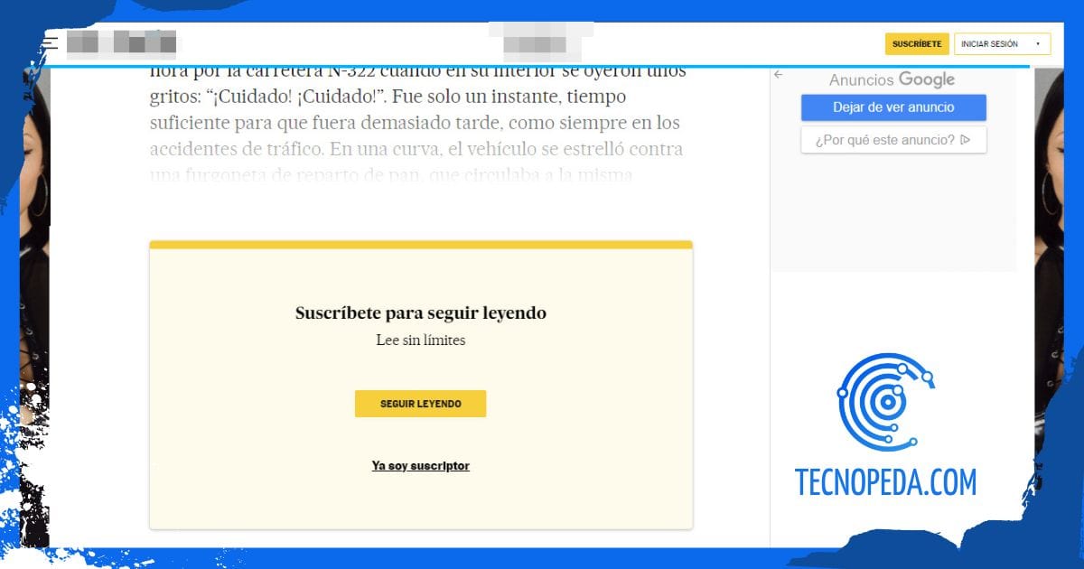 Paywall que impide leer artículos de pago gratis en periódicos