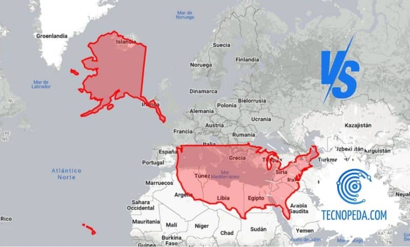 Comparación del tamaño de USA con Europa