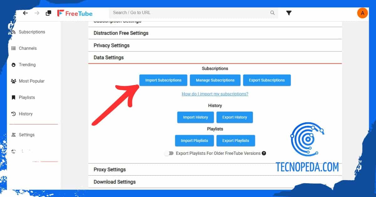 Importar datos de youtube a freetube