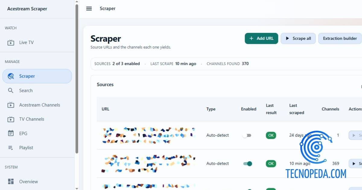 Interfaz de Acestream Scraper