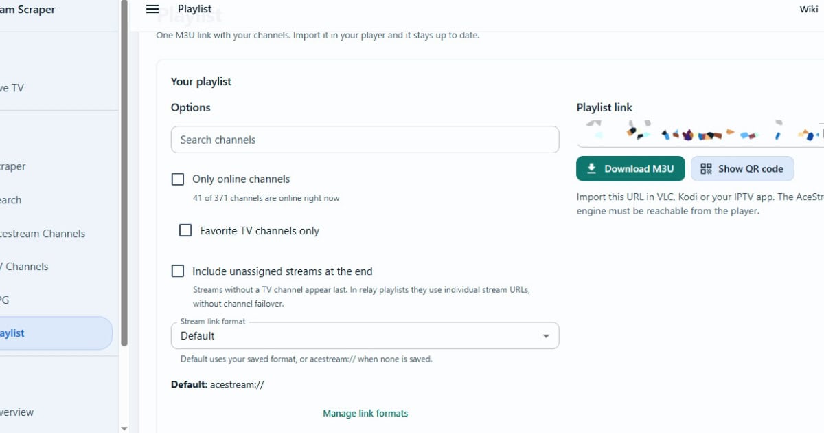 Obtener playlist de Acestream Scraper